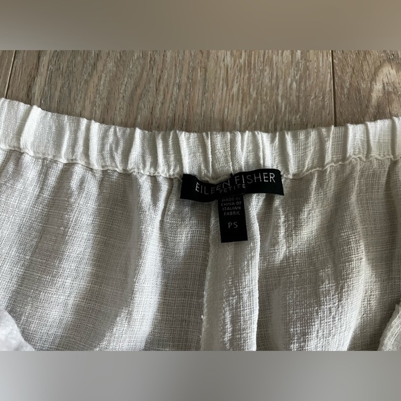 Eileen Fisher White Crop Wide Leg Linen Blend Ripple Pants - Size Small Petite - Picture 4 of 7